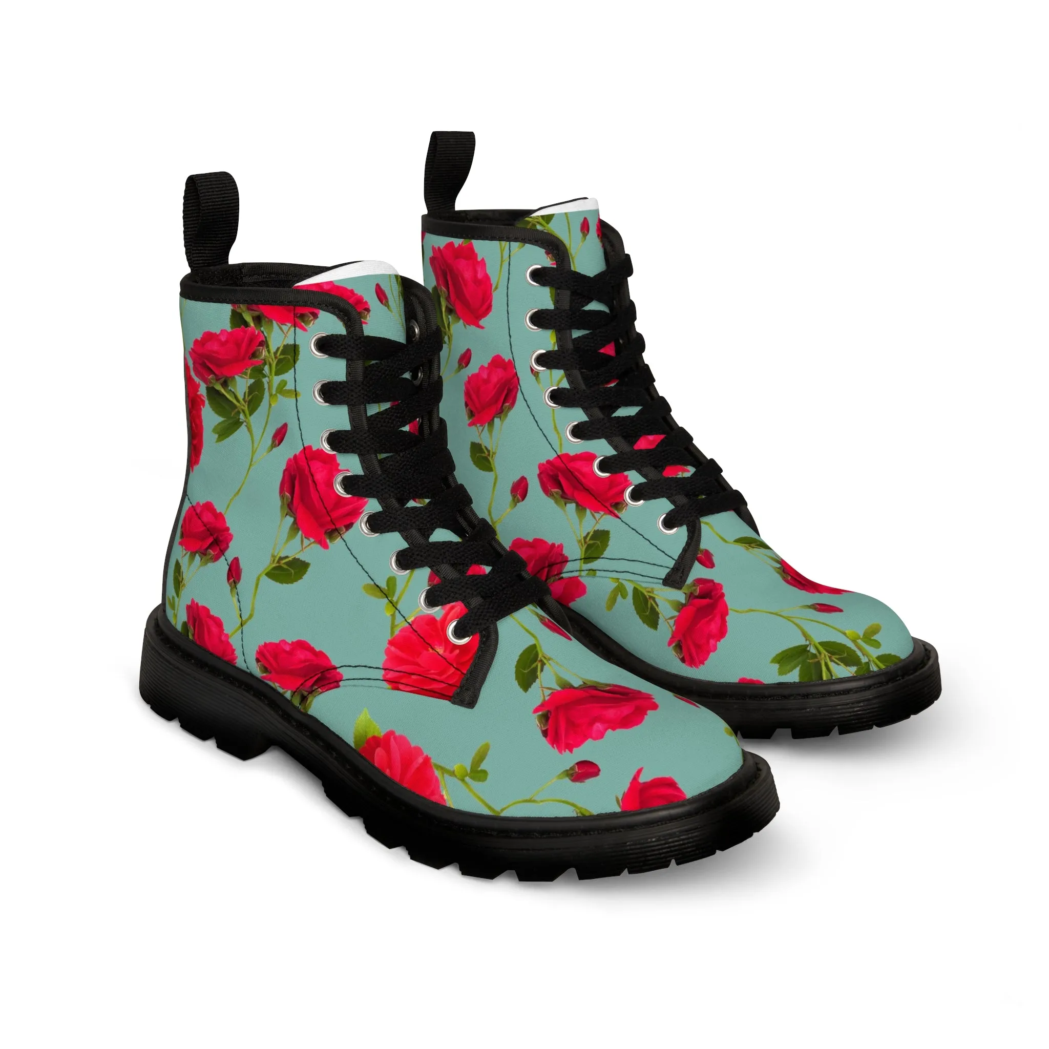 Red Flowers and blue - Inovax Men's Canvas Boots