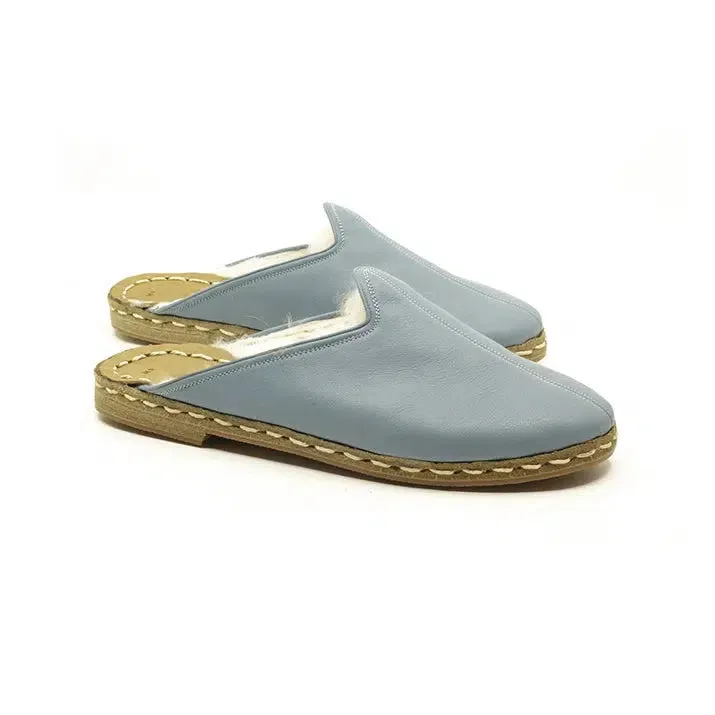 Sheepskin Furry Light Blue Men's Slippers