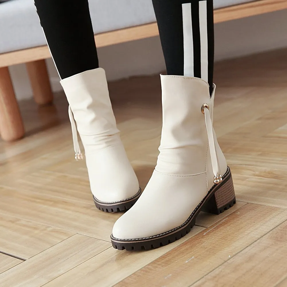 Slip On mid-calf Boots Heels Western