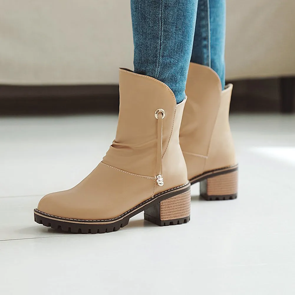 Slip On mid-calf Boots Heels Western