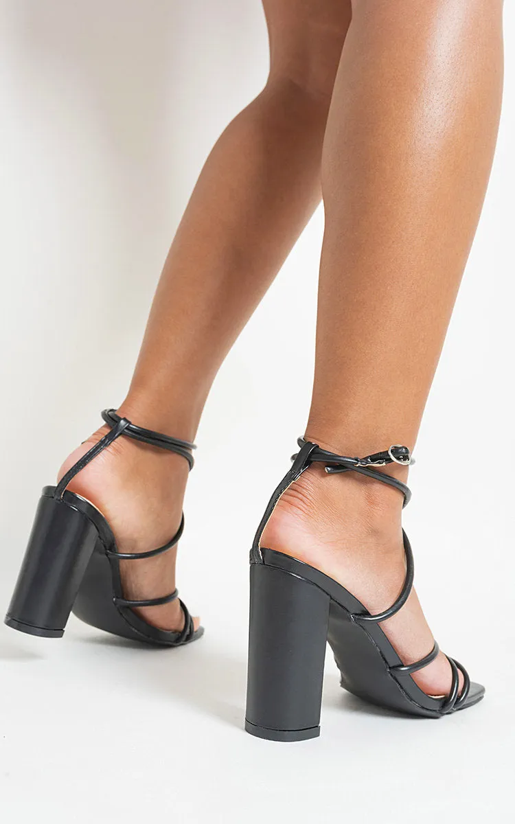 Strappy Square Toe Block Heeled Sandals