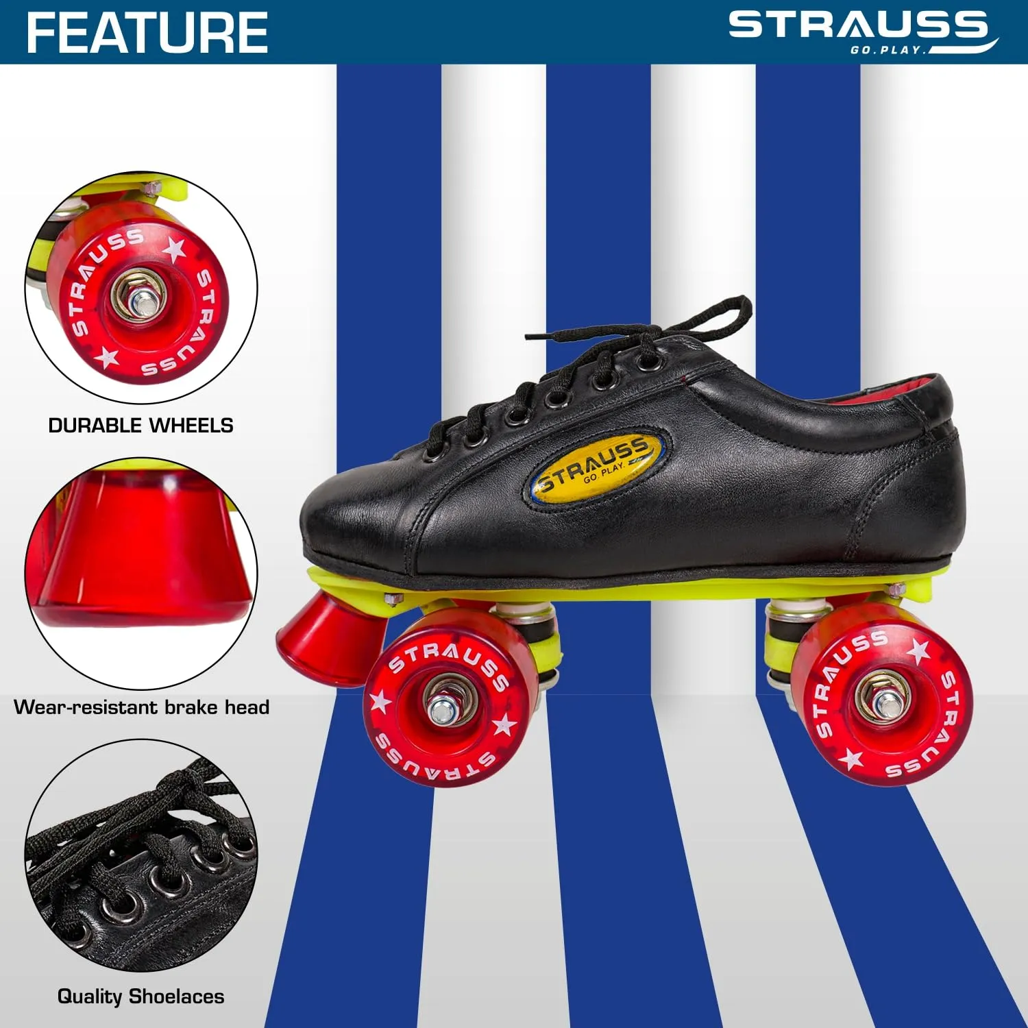 STRAUSS Gripper Skating Shoes | Fixed Body Roller Skates | Shoe Skate with PVC Wheel |Ideal for Boys, Girls and Kids |Suitable for All Skill Level | Ideal for Kids (10-11 Years),Size-3, (Red/Black)