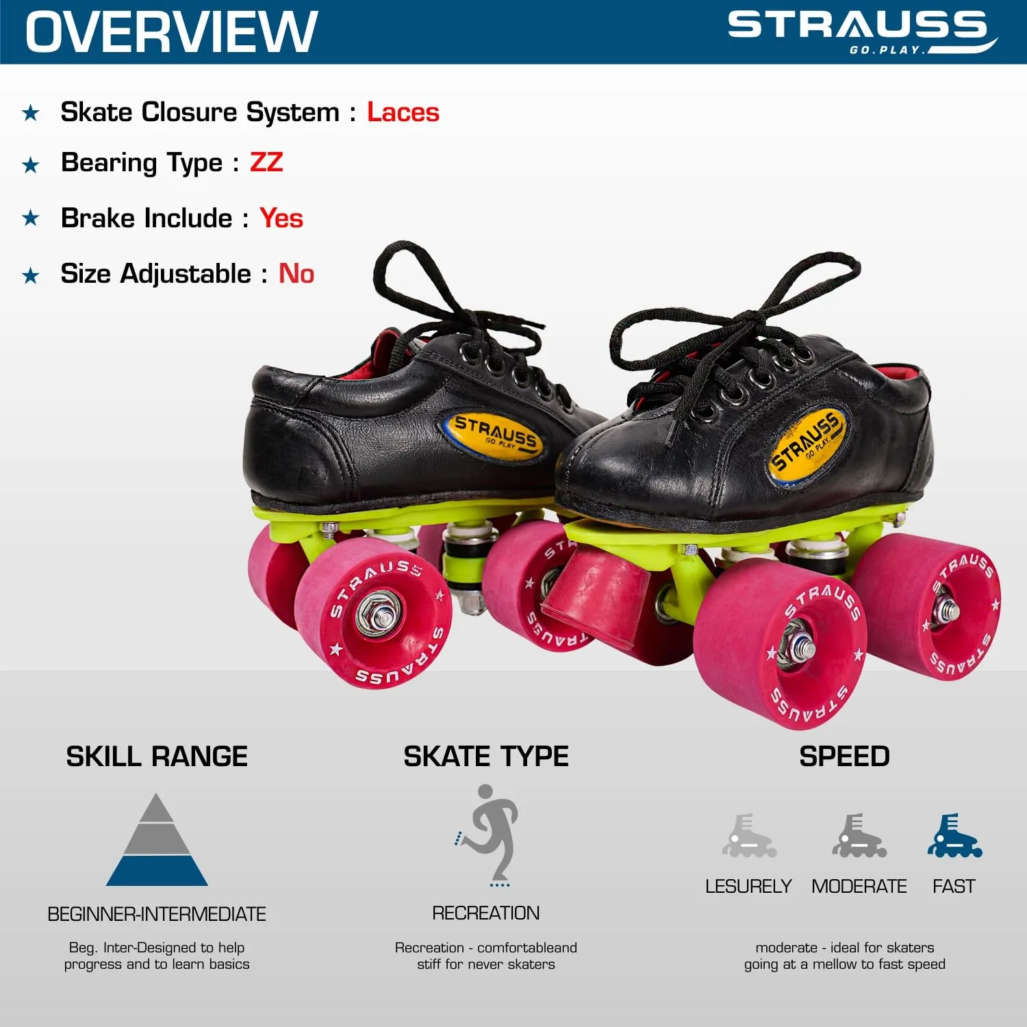 STRAUSS Gripper Skating Shoes | Fixed Body Roller Skates | Shoe Skate with Rubber Wheel |Ideal for Boys, Girls and Kids |Suitable for All Skill Level | Ideal for Kids (6-7 Years),Size-12, (Red/Black)