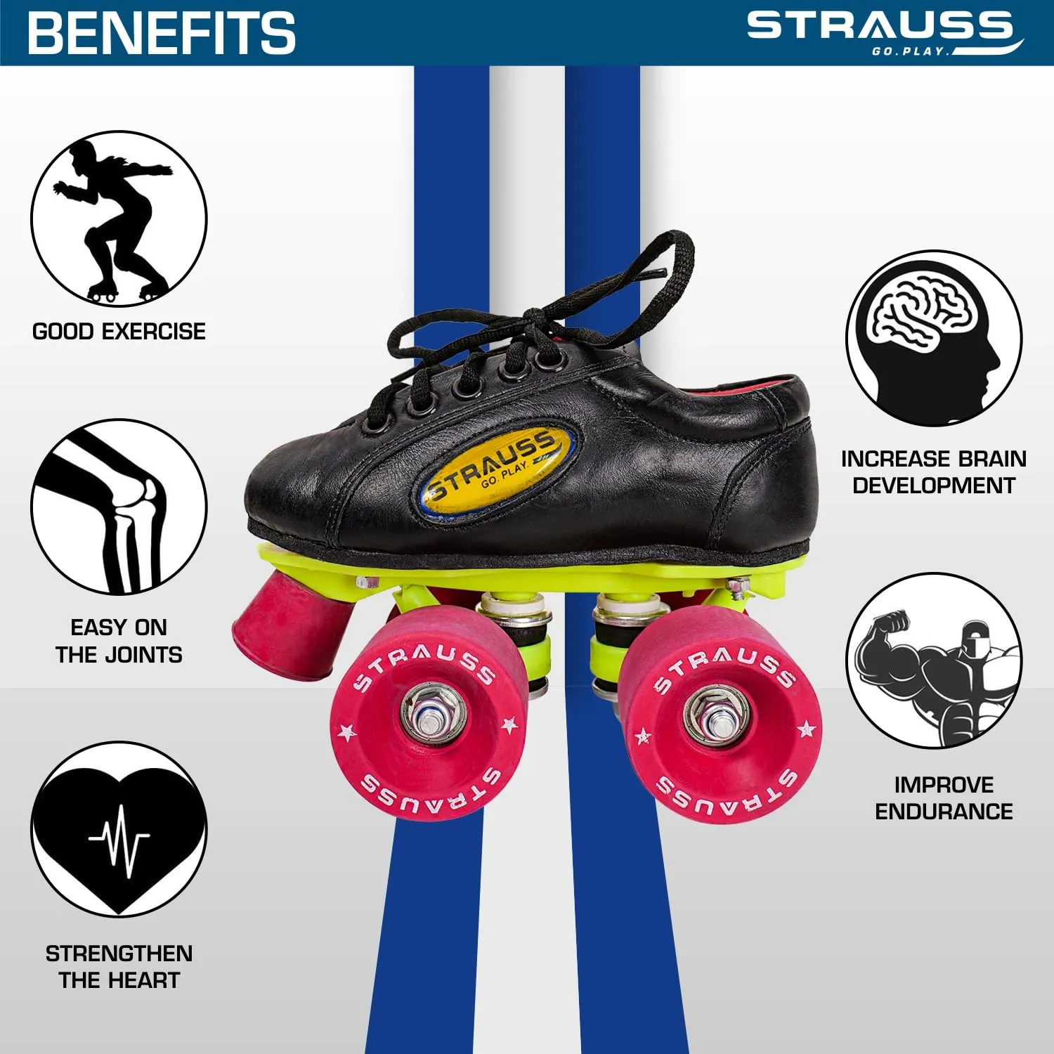 STRAUSS Gripper Skating Shoes | Fixed Body Roller Skates | Shoe Skate with Rubber Wheel |Ideal for Boys, Girls and Kids |Suitable for All Skill Level | Ideal for Kids (6-7 Years),Size-12, (Red/Black)