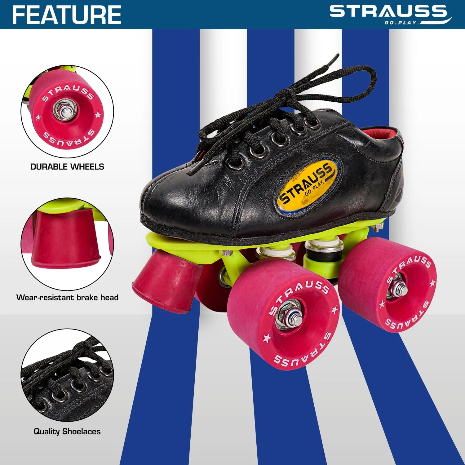 STRAUSS Gripper Skating Shoes | Fixed Body Roller Skates | Shoe Skate with Rubber Wheel |Ideal for Boys, Girls and Kids |Suitable for All Skill Level | Ideal for Kids (6-7 Years),Size-12, (Red/Black)