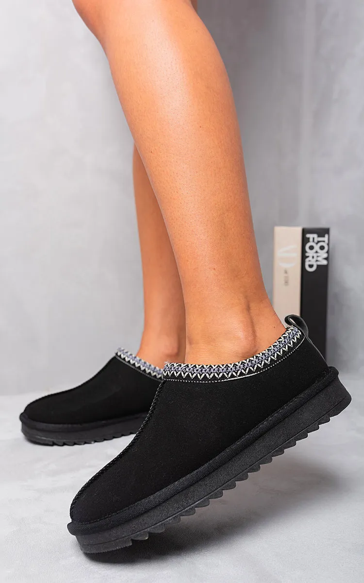 Tazmin Detail Faux Suede Fur Lined Platform Slippers