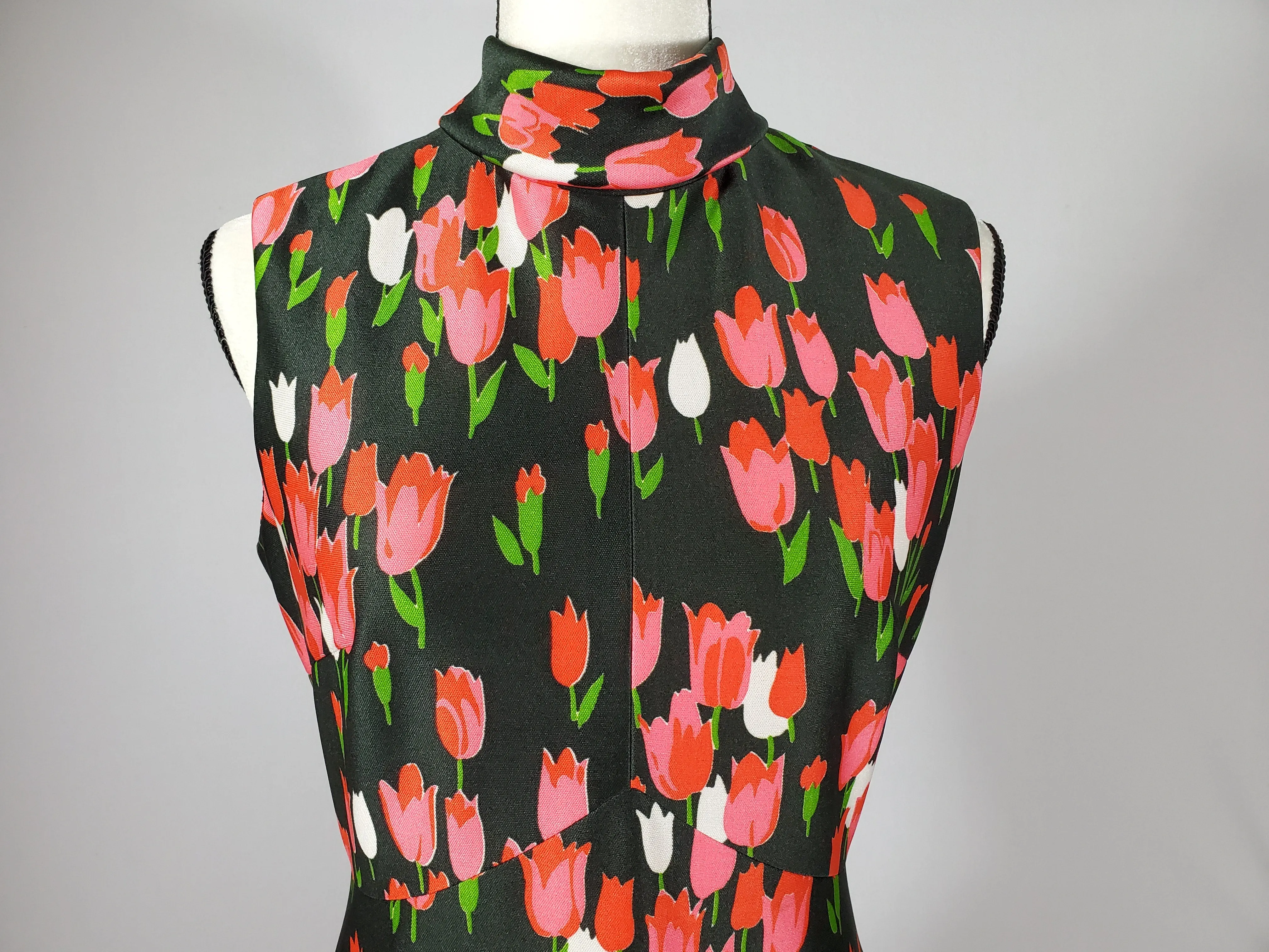 Vintage Early 1970's Emilio Borghese Maxi Sleeveless Hostess Dress with All-Over Tulips