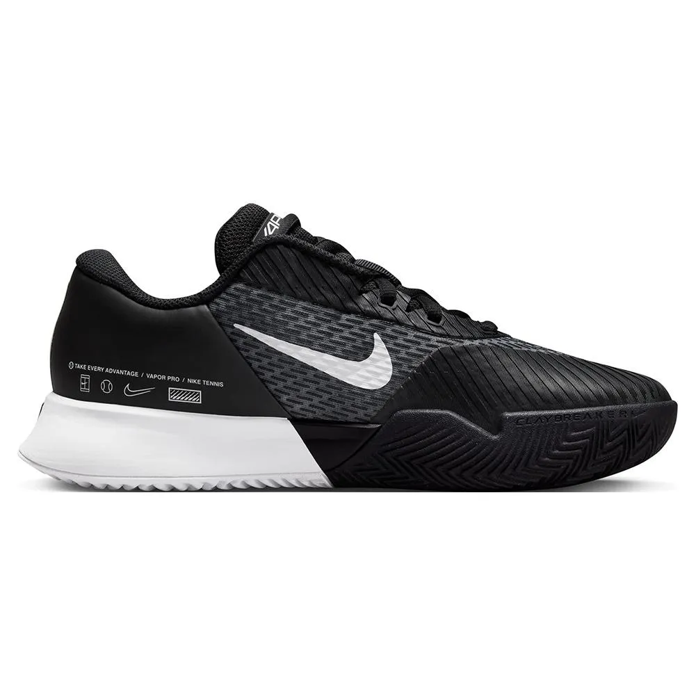 Women's Air Zoom Vapor Pro 2 Clay Tennis Shoes Black and White