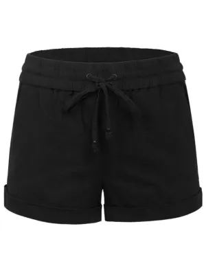 Womens Lightweight Linen Shorts with Drawstring