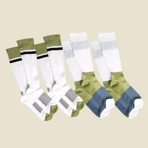 Women's White/Blue/Green Compression Socks with Grips Variety Pack - 4 Pairs